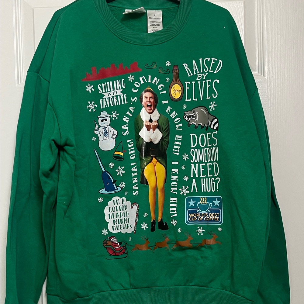 Elf Graphic crew neck Sweatshirt with button to play movie quotes